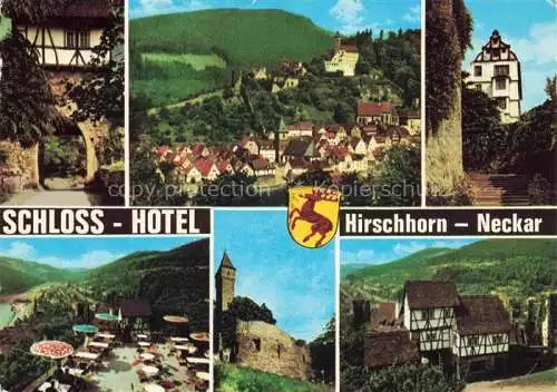 AK / Ansichtskarte Hirschhorn Neckar Hessen Torwaechterhaeuschen Schloss Hotel Panorama Burg Teilansichten