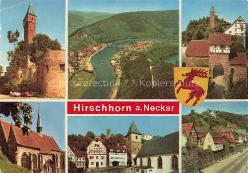 AK / Ansichtskarte Hirschhorn Neckar Hessen Burg Hirschhorn Fliegeraufnahme Torwaechterhaeuschen Kirche Marktplatz