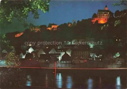 AK / Ansichtskarte Hirschhorn Neckar Hessen Neckarpartie mit Burg Hirschhorn bei Nacht