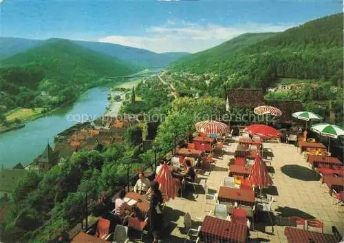 AK / Ansichtskarte Hirschhorn Neckar Hessen Blick von der Schloss Hotel Terrasse auf Burg Hirschhorn und Neckar