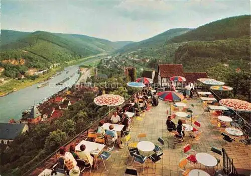 AK / Ansichtskarte Hirschhorn Neckar Hessen Blick von der Schloss Hotel Terrasse auf Burg Hirschhorn und Neckar