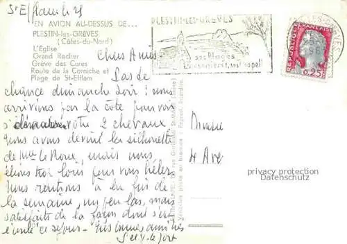 AK / Ansichtskarte Plestin les Greves_22_Cotes d_Armor Vue aerienne L Eglise Grand Rocher Greve des Cures Roule de la Carniche et Plage de St Efflam 