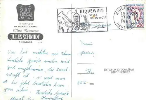 AK / Ansichtskarte Riquewihr_Ribeauville_68_Haut_Rhin Hotel Restaurant Jules Schmidt 