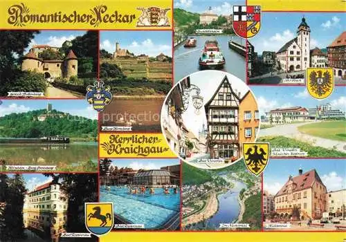 AK / Ansichtskarte Kraichgau Region Schloss Guttenberg Burg Ehrenberg Burg Hornberg Bad Rappenau Bad Wimpfen Klin Zentrum Neckartal Mosbach Heilbronn 