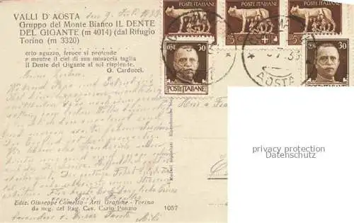 AK / Ansichtskarte Valle d Aosta Valli d Aosta IT Gruppo del Monte Bianco Il Dente del Gigante dal Rifugio Torino