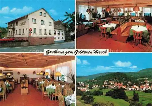 AK / Ansichtskarte Abtsteinach Hessen Gaststaette Zum goldenen Hirsch Gastraum Panorama