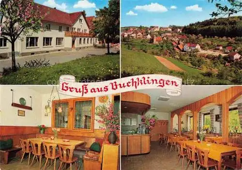 AK / Ansichtskarte Buchklingen Odenwald Gasthaus Gruener Baum Gastraum Ortsansicht