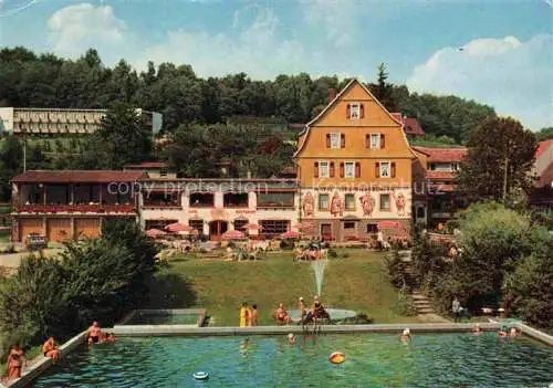 AK / Ansichtskarte Grasellenbach Gras-Ellenbach Hotel Siegfriedbrunnen Garten Freibad
