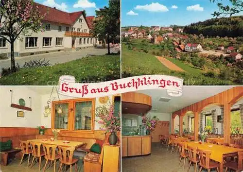 AK / Ansichtskarte Buchklingen Odenwald Gasthaus Gruener Baum Gastraeume Ortsansicht
