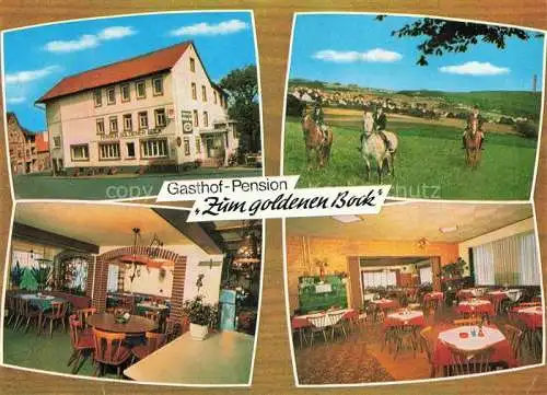 AK / Ansichtskarte Abtsteinach Hessen Gasthof Pension Zum goldenen Bock Gastraeume Ausritt