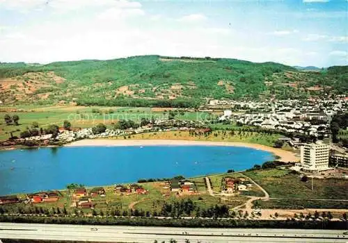 AK / Ansichtskarte Hemsbach  Bergstrasse Panorama Seehotel Wiesensee Badestrand