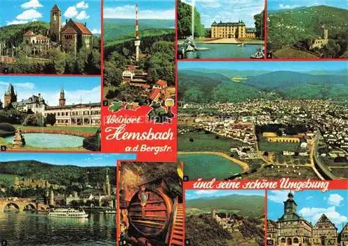 AK / Ansichtskarte Hemsbach  Bergstrasse und Umgebung Wachenburg Heidelberg Strahlenburg Schloss Starkenburg Rathaus Markt Heppenheim
