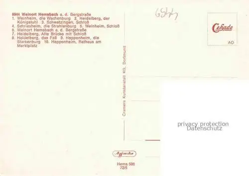 AK / Ansichtskarte Hemsbach  Bergstrasse und Umgebung Wachenburg Heidelberg Strahlenburg Schloss Starkenburg Rathaus Markt Heppenheim