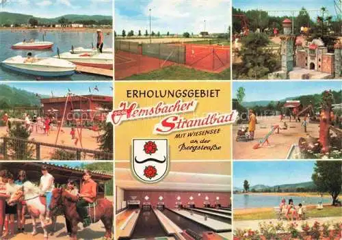 AK / Ansichtskarte Hemsbach  Bergstrasse Hamsbacher Strandbad am Wiesensee Kinderspielplatz Tennis Kegelbahn Ponyreiten