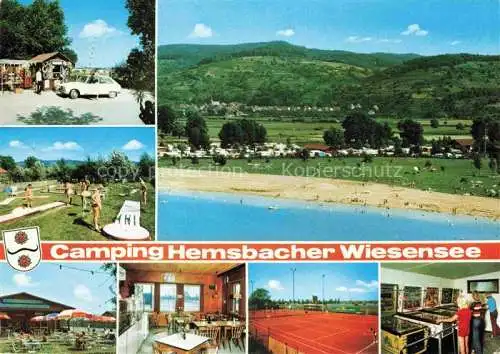 AK / Ansichtskarte Hemsbach  Bergstrasse Camping Hemsbacher Wiesensee Badestrand Tennis Minigolf