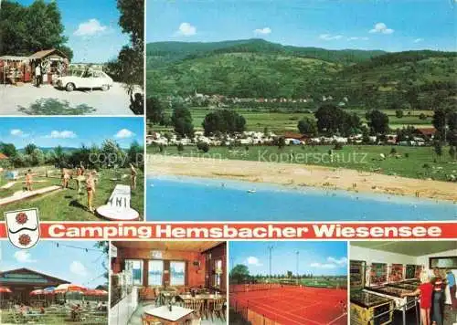 AK / Ansichtskarte Hemsbach  Bergstrasse Camping Hemsbacher Wiesensee Badestrand Tennis Minigolf