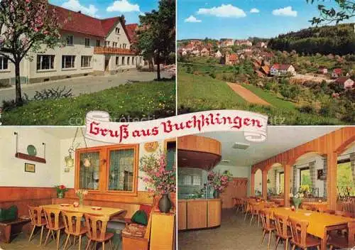 AK / Ansichtskarte Buchklingen Odenwald Gasthaus Gruener Baum Gastraum Ortsansicht