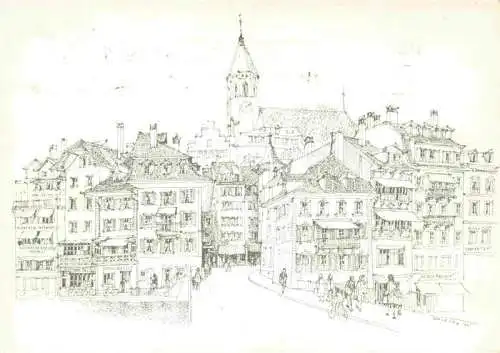 AK / Ansichtskarte THUN_Thoune_BE Sinnebruecke Blick zur Kirche Kuenstlerkarte 