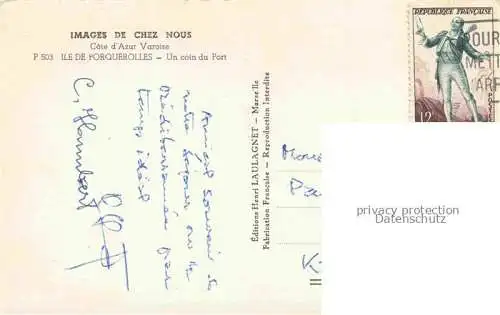 AK / Ansichtskarte Ile_de_Porquerolles_Hyeres_Toulon_83_Var Images de Chez Nous Un coin du Port 