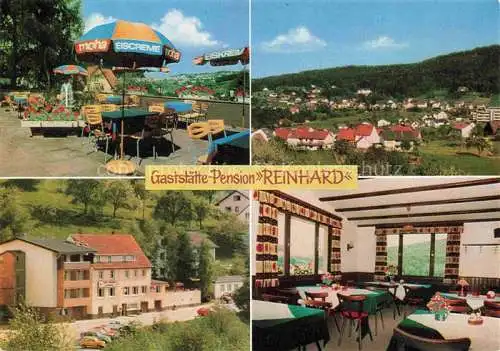 AK / Ansichtskarte Wilhelmsfeld Gaststaette Pension Reinhard Terrasse Gaststube Panorama