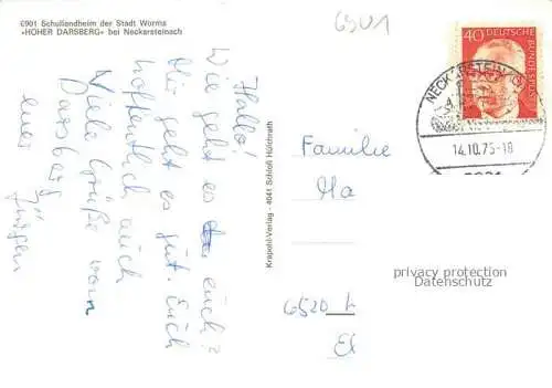 AK / Ansichtskarte Neckarsteinach Schullandheim der Stadt Worms Hoher Darsberg