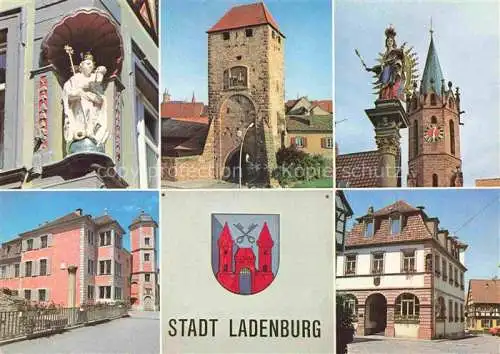 AK / Ansichtskarte Ladenburg Statue Stadtturm Kirche Saeule Rathaus