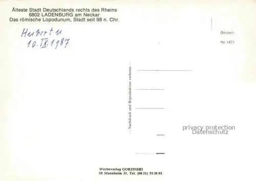 AK / Ansichtskarte Ladenburg Statue Stadtturm Kirche Saeule Rathaus