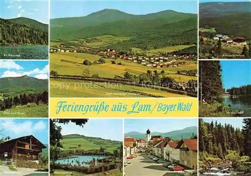 AK / Ansichtskarte Lam Oberpfalz Panorama Blick gegen Arber Freibad Marktplatz Arbersee Arberschutzhaus