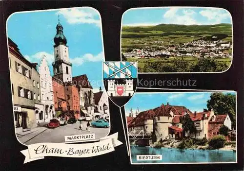 AK / Ansichtskarte Cham  Oberpfalz Marktplatz Panorama Bierturm