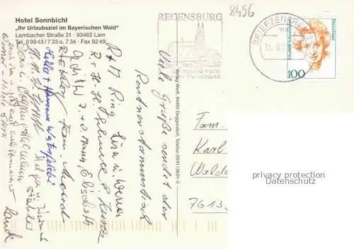 AK / Ansichtskarte Lam Oberpfalz Hotel Sonnbichl Restaurant Fremdenzimmer Landschaftspanorama