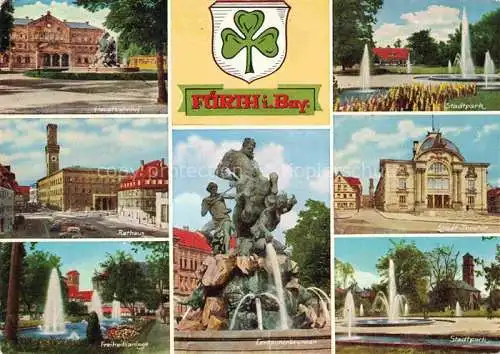 AK / Ansichtskarte FueRTH  Bayern Bahnhof Stadtpark Rathaus Theater Freiheitsanlagen Centaurenbrunnen