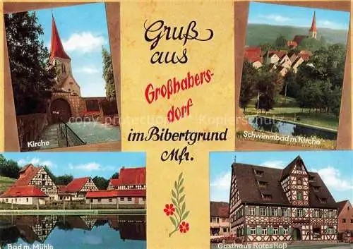 AK / Ansichtskarte Grosshabersdorf Kirche Freibad Muehle Gasthaus Rotes Ross Fachwerkhaus