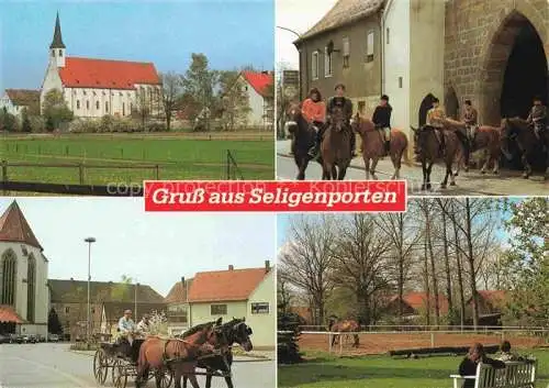 AK / Ansichtskarte Seligenporten Ortsansichten Kirche Pferdekutsche Reitplatz Reitgruppe