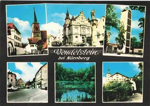 AK / Ansichtskarte Wendelstein Mittelfranken Teilansichten Stadtzentrum Kirche Waldpartie Weiher