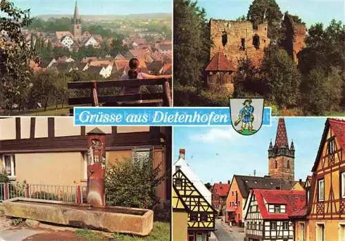 AK / Ansichtskarte Dietenhofen Mittelfranken Teilansichten Burgruine Brunnen Altstadt Fachwerkhaeuser