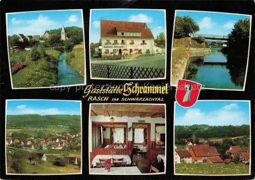 AK / Ansichtskarte Rasch Mittelfranken Teilansichten Gaststaette Schrammel Partie am Bach Schwarzachtal