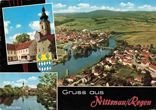 AK / Ansichtskarte Nittenau Regen Stadtpanorama Luftaufnahme Stadtplatz Kirche Partie am Regen