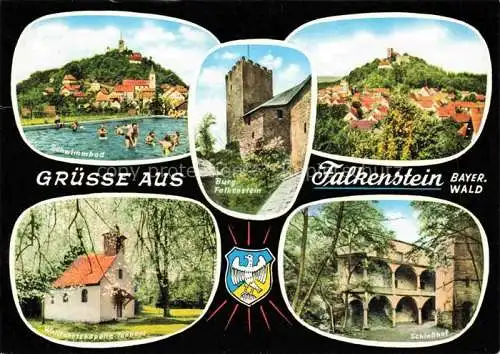 AK / Ansichtskarte Falkenstein Bayerischer Wald Regen Ortsansichten Freibad Wallfahrtskapelle Burg Schlosshof