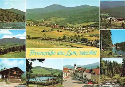 AK / Ansichtskarte Lam Oberpfalz Panorama Blick gegen Arber See Arberschutzhaus Osser Waldlerhaus Freibad Ortszentrum Waldbach