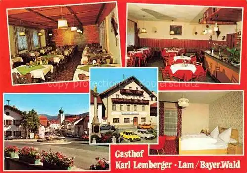 AK / Ansichtskarte Lam Oberpfalz Gasthof Pension Lemberger Gastraeume Fremdenzimmer Ortszentrum Kirche