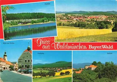 AK / Ansichtskarte Waldmuenchen Panorama Bayerischer Wald Perlsee Kirche Schloss
