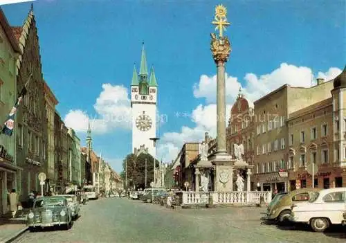 AK / Ansichtskarte Straubing Theresienplatz Stadtturm Dreifaltigkeitssaeule