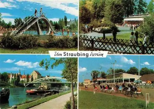 AK / Ansichtskarte Straubing Freibad Tiergarten Donau Schloss Trabrennbahn