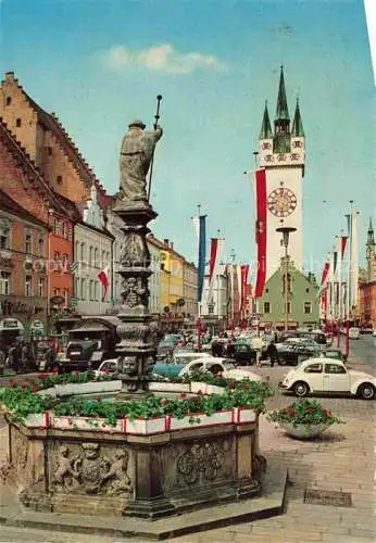 AK / Ansichtskarte Straubing Ludwigsplatz Brunnen Stadtturm