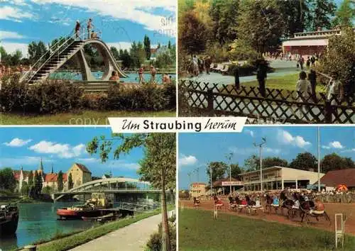AK / Ansichtskarte Straubing Freibad Tiergarten Donau Schloss Trabrennbahn