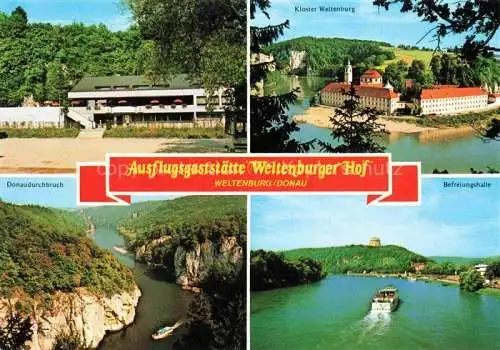 AK / Ansichtskarte Weltenburg Kelheim Ausflugsgaststaette Weltenburger Hof Kloster Donaudurchbruche Befreiungshalle