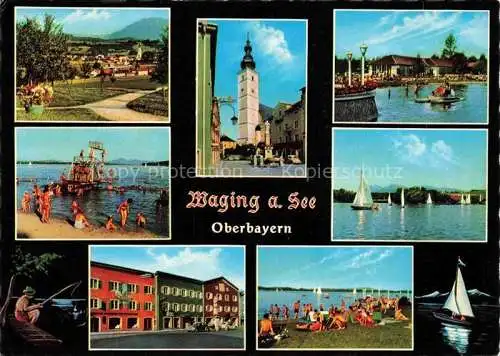 AK / Ansichtskarte Waging See Teilansichten Wasserkurort Badestrand Segeln