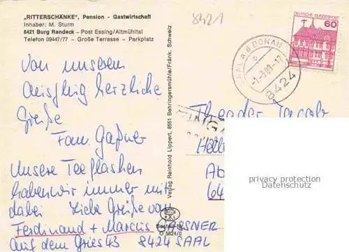 AK / Ansichtskarte Essing Burg Randeck Ritterschaenke Pension Gastwirtschaft