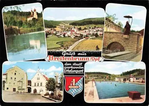 AK / Ansichtskarte Breitenbrunn Oberpfalz Neumarkt Panorama Kirche Ortszentrum Freibad Brunnen