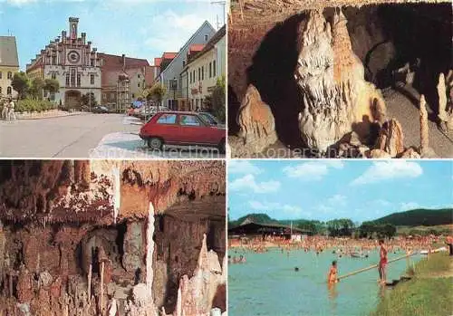 AK / Ansichtskarte Velburg Neumarkt Bayern Stadtplatz Tropfsteinhoehle Adventshalle Naturbad Badestrand